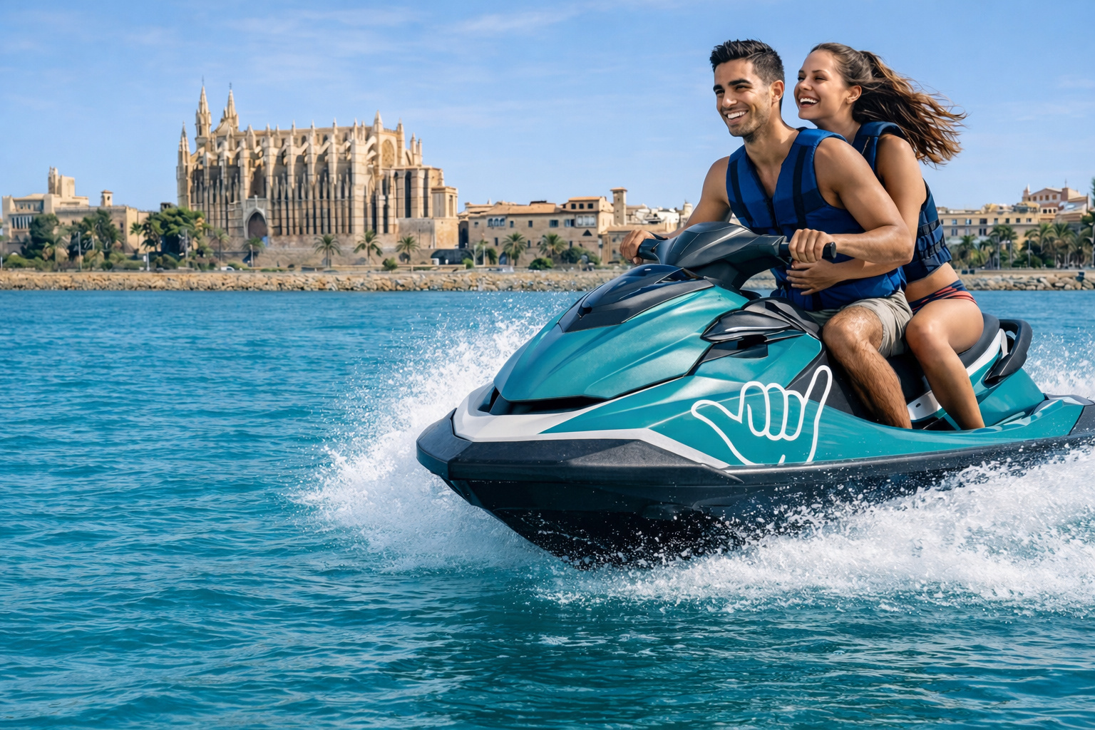 Paar auf einem Jetski vor der Küste von Mallorca